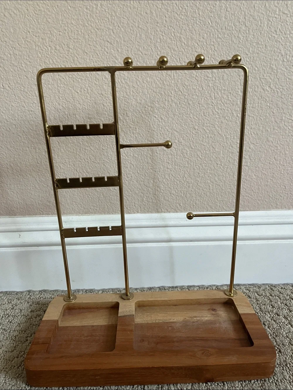 Gold Jewelry Organizer Stand with Wood Base